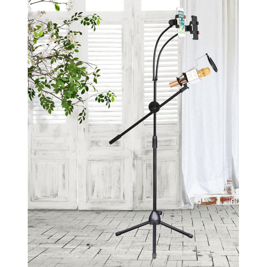 Microphone Standing Tripod with 2 x Smartphone Holder