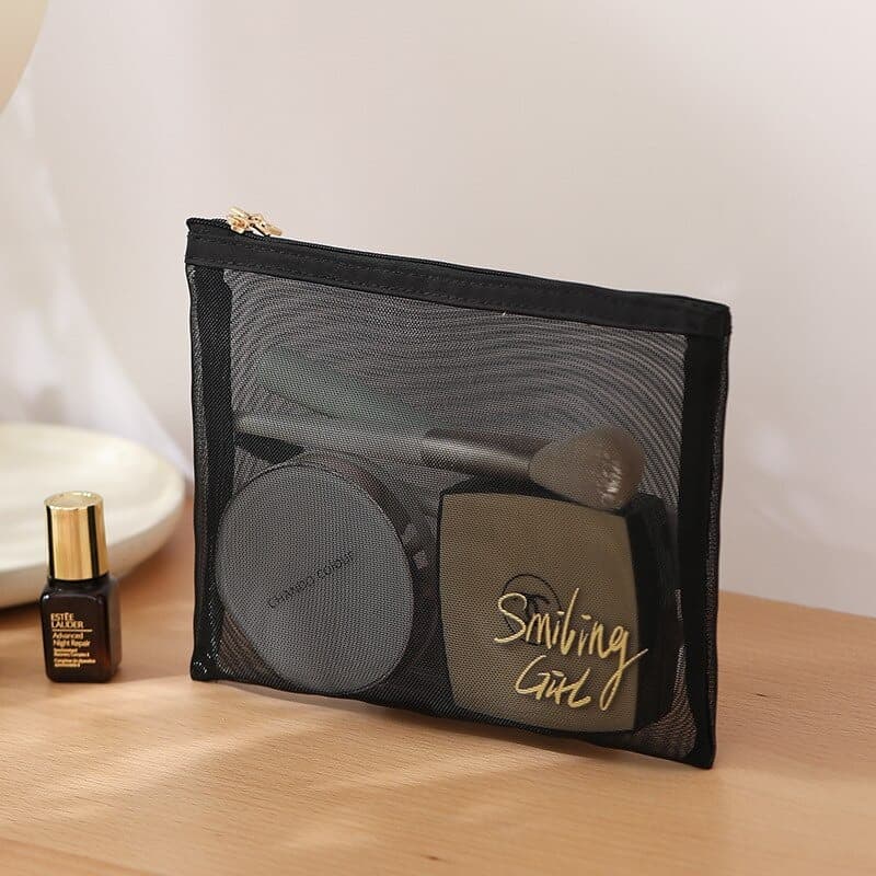 Tas Make Up Kosmetik Transparent Mesh Flat Mouth Bag