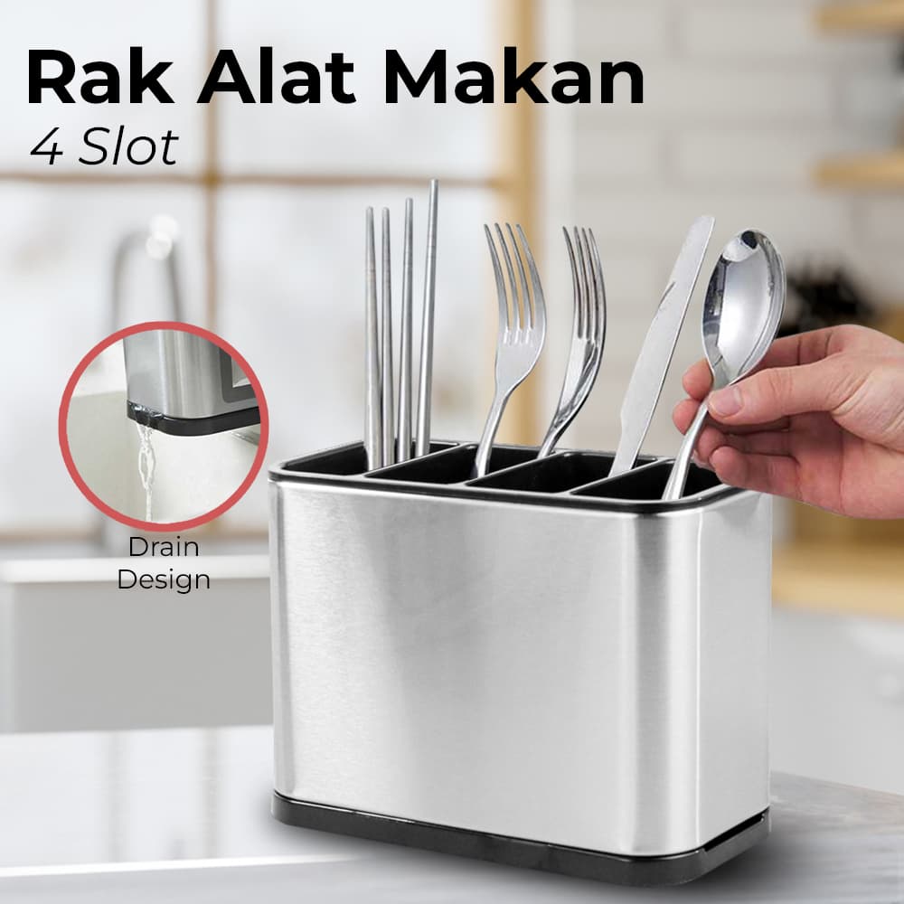 Tempat Sendok Garpu Stainless Steel Cutlery Holder 4 Slot