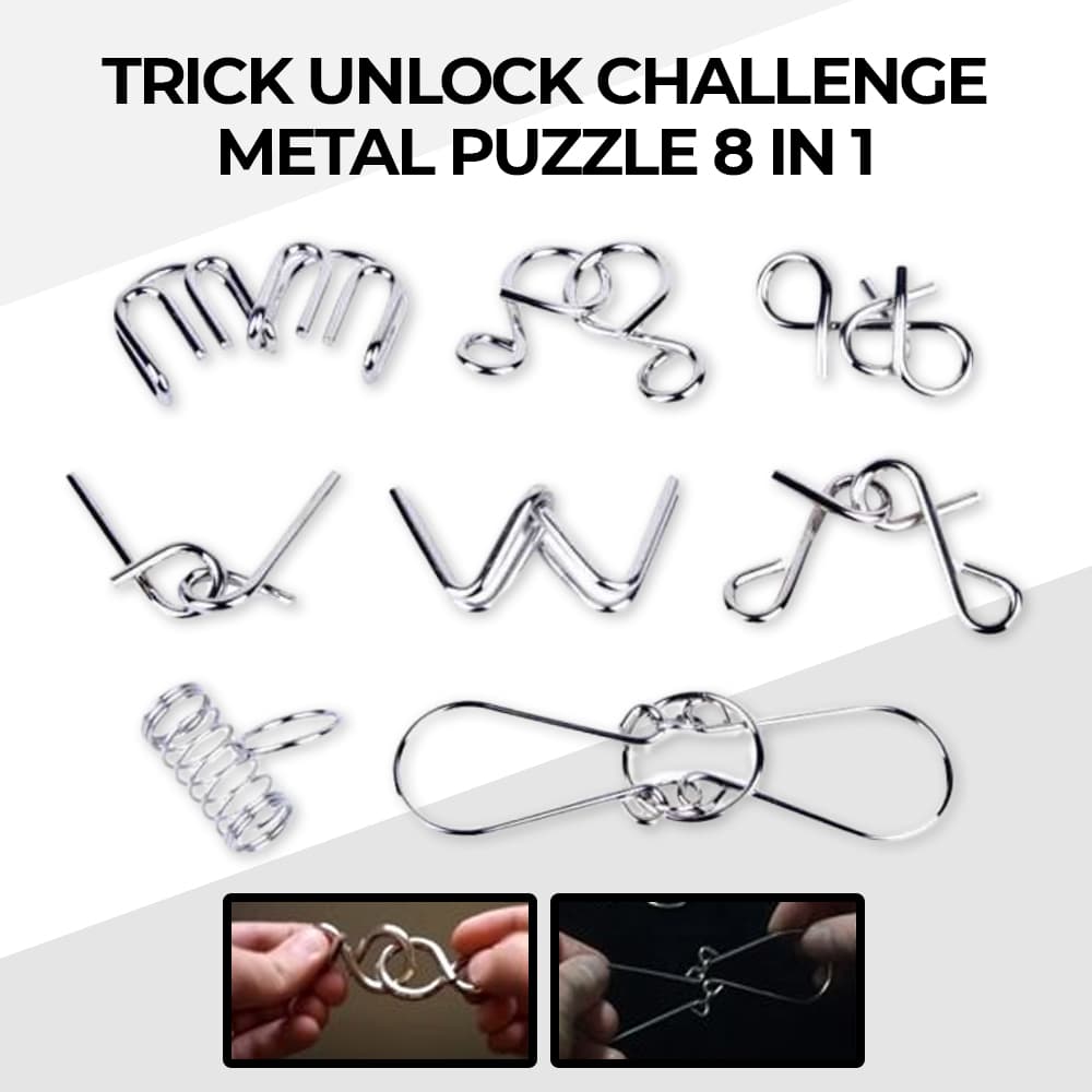 Trick Unlock Challenge Metal Mainan Puzzle 8in1 - Butebuy Trick Unlock Challenge Metal Mainan Puzzle 8in1 - BT02 THKHSV_SILVER Trick Unlock Challenge Metal Mainan Puzzle 8in1 - Butebuy Trick Unlock Challenge Metal Mainan Puzzle 8in1 - BT02 THKHSV_SILVER
