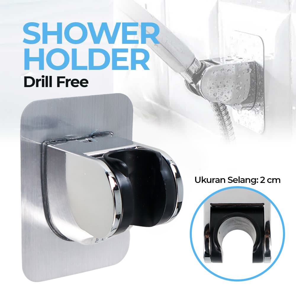 BShower Penyangga Kepala Shower Hose Holder Drill Free Selang 1/2 Inch