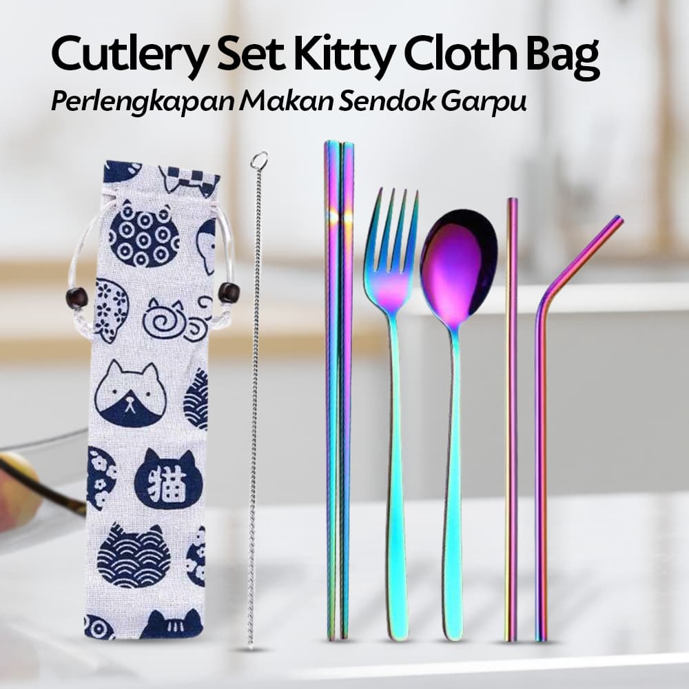 Set Alat Makan Perlengkapan Sendok Garpu Kitty Cutlery Cloth Bag