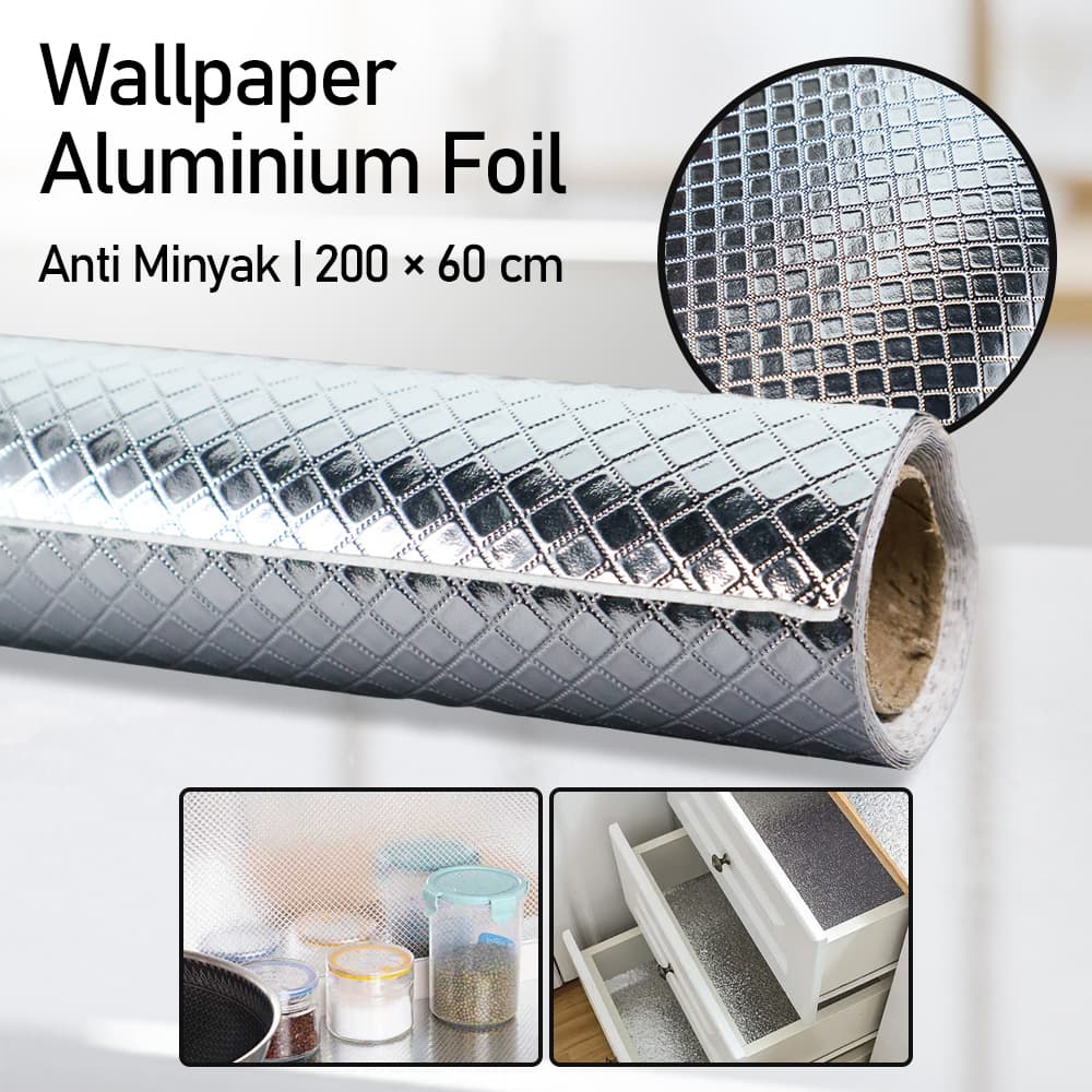 Sticker Wallpaper Aluminium Foil Anti Minyak Grid 200x60cm