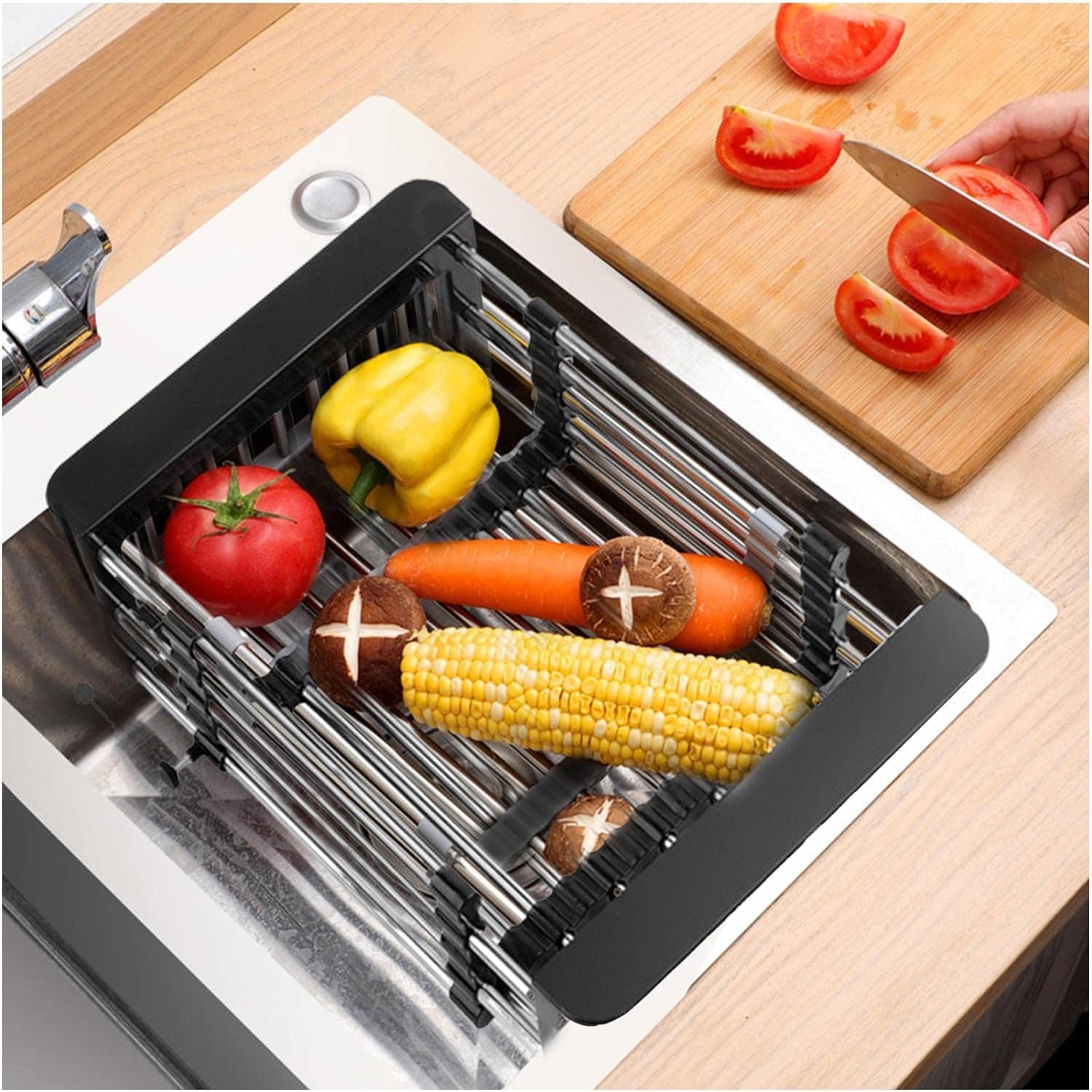 Rak Cuci Piring Buah Sayur Wastafel Retractable Stainless Steel - TaffHOME Rak Cuci Piring Buah Wastafel Retractable Stainless Steel - HR-29 HKFJBK_HITAM Rak Cuci Piring Buah Sayur Wastafel Retractable Stainless Steel - TaffHOME Rak Cuci Piring Buah Wastafel Retractable Stainless Steel - HR-29 HKFJBK_HITAM