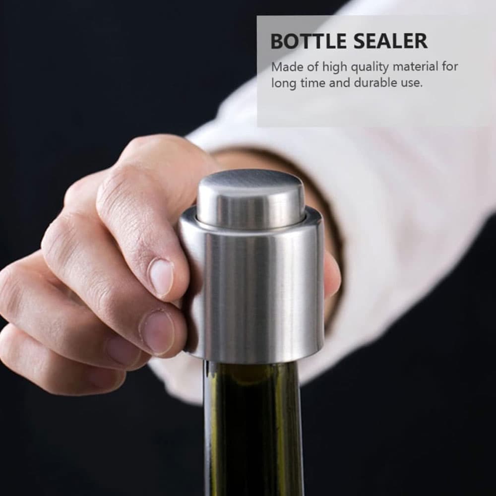 Botol Wine Vacuum Sealed Cork Bottle Stopper Stainless Steel - Tutup Botol Wine Vacuum Sealed Cork Bottle Stopper Stainless Steel - G94529 HZOCSV_SILVER Botol Wine Vacuum Sealed Cork Bottle Stopper Stainless Steel - Tutup Botol Wine Vacuum Sealed Cork Bottle Stopper Stainless Steel - G94529 HZOCSV_SILVER