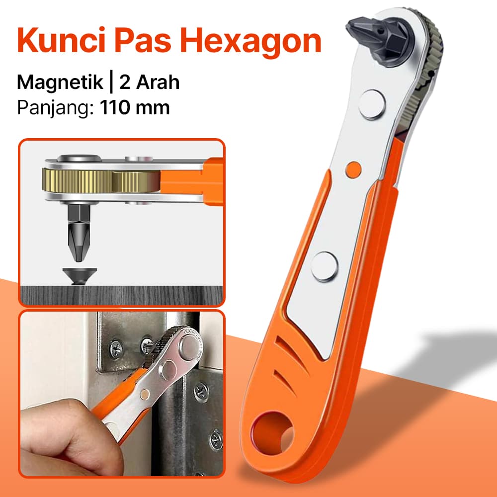 Kunci Pas Hexagon Ratchet Spanner Two Way