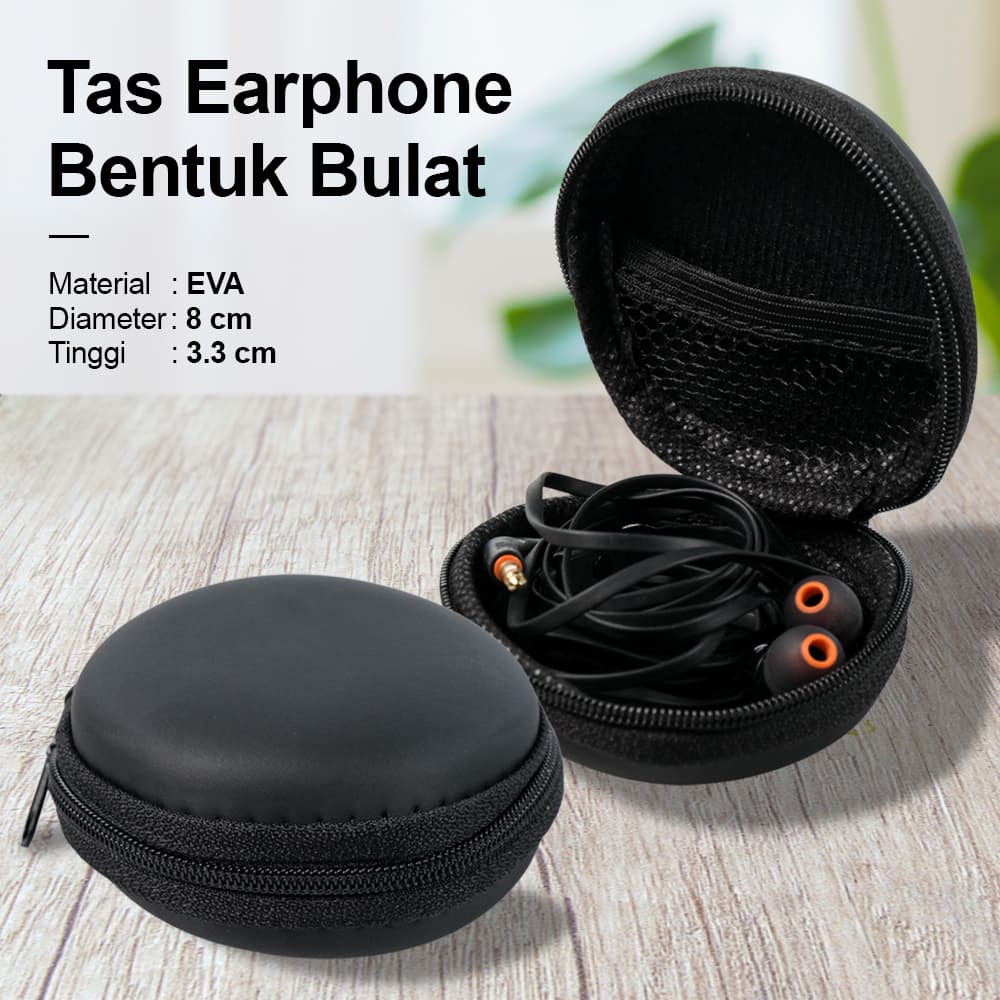 Tas Earphone Bulat Round Shape Case EVA Protective Mini Bag 1PCS