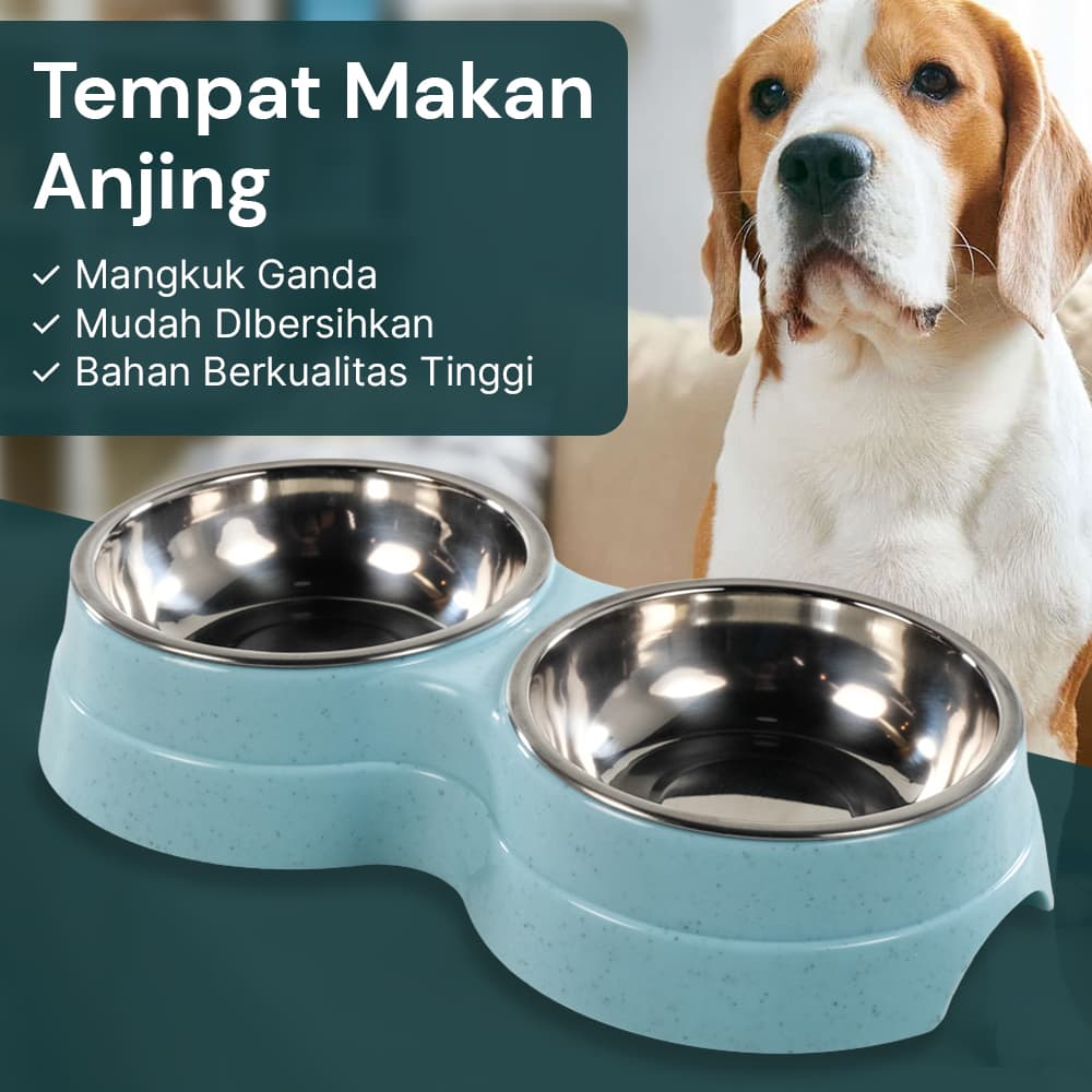 Tempat Makan Hewan Peliharaan Anjing Double Bowl