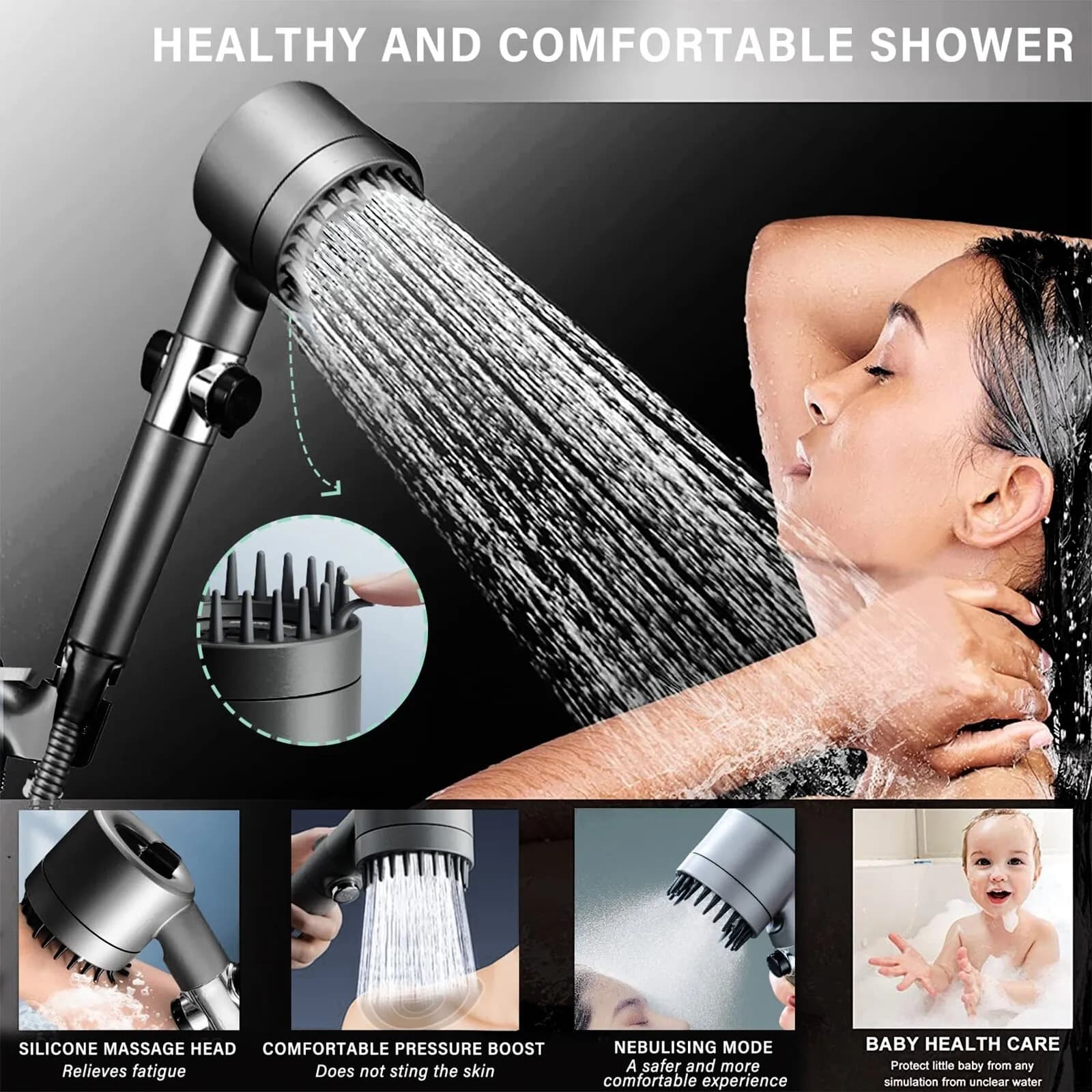 Kepala Shower Mandi High Pressure Adjustable Silicone 3 Mode