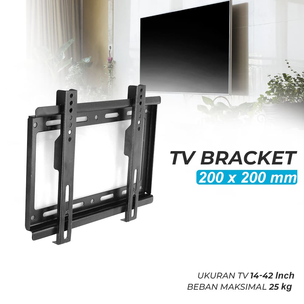 Bracket TV Dinding 14-42 Inch Fixed VESA 200x200 Beban 25kg