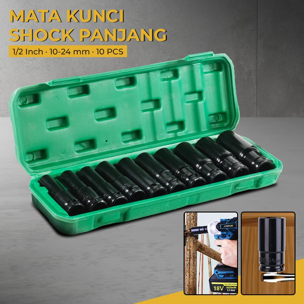 Mata Kunci Shock Socket Wrench Hex 1/2 Inch 10-24mm 10 PCS