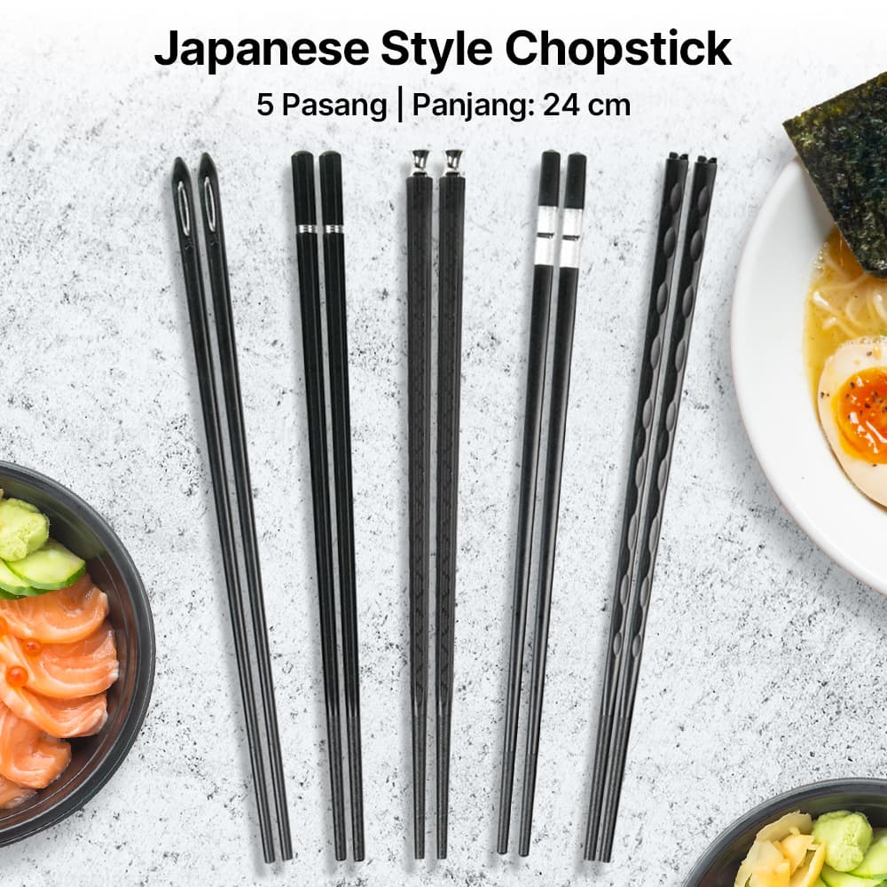 Alat Makan Sumpit Japanese Style Chopstick 5 Pasang - KANGJUNWEISHI Alat Makan Sumpit Japanese Style Chopstick 5 Pasang - 01BPP TP0BBK_HITAM Alat Makan Sumpit Japanese Style Chopstick 5 Pasang - KANGJUNWEISHI Alat Makan Sumpit Japanese Style Chopstick 5 Pasang - 01BPP TP0BBK_HITAM