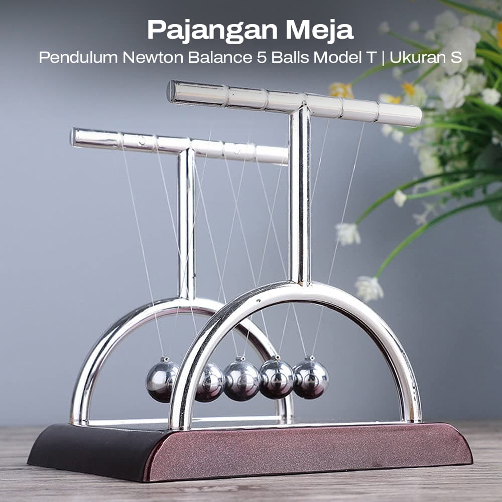 Pajangan Meja Pendulum Newton Balance 5 Balls Stainless Steel Model T