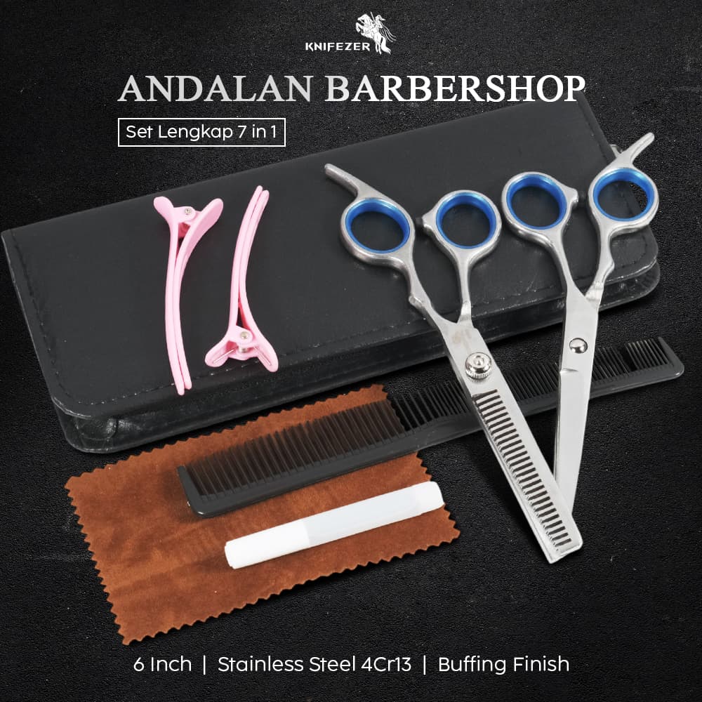 Set Gunting Rambut Salon 7in1 Buffing Stainlees Steel 4Cr13