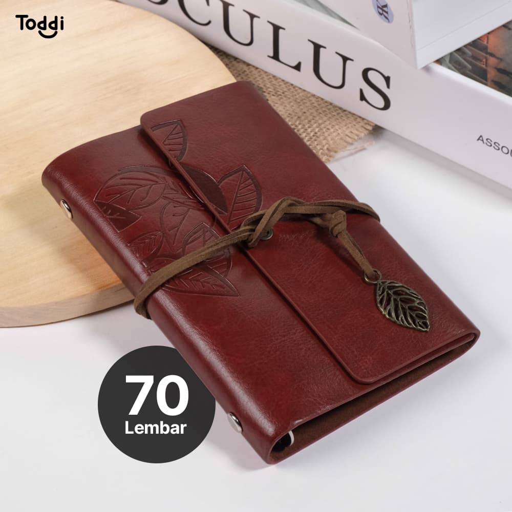 Buku Catatan Binder Kulit Retro Leaf Kertas B7