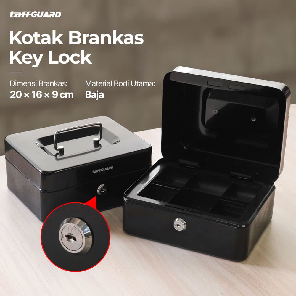 Brankas Kotak Uang Dokumen Cashbox Key Lock 20x16x9cm