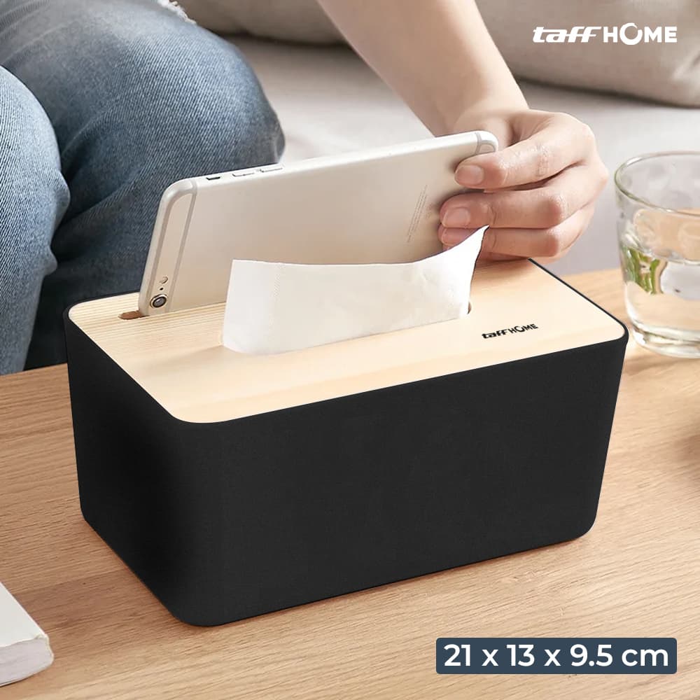 Kotak Tisu Kayu Tissue Box dengan Holder Smartphone