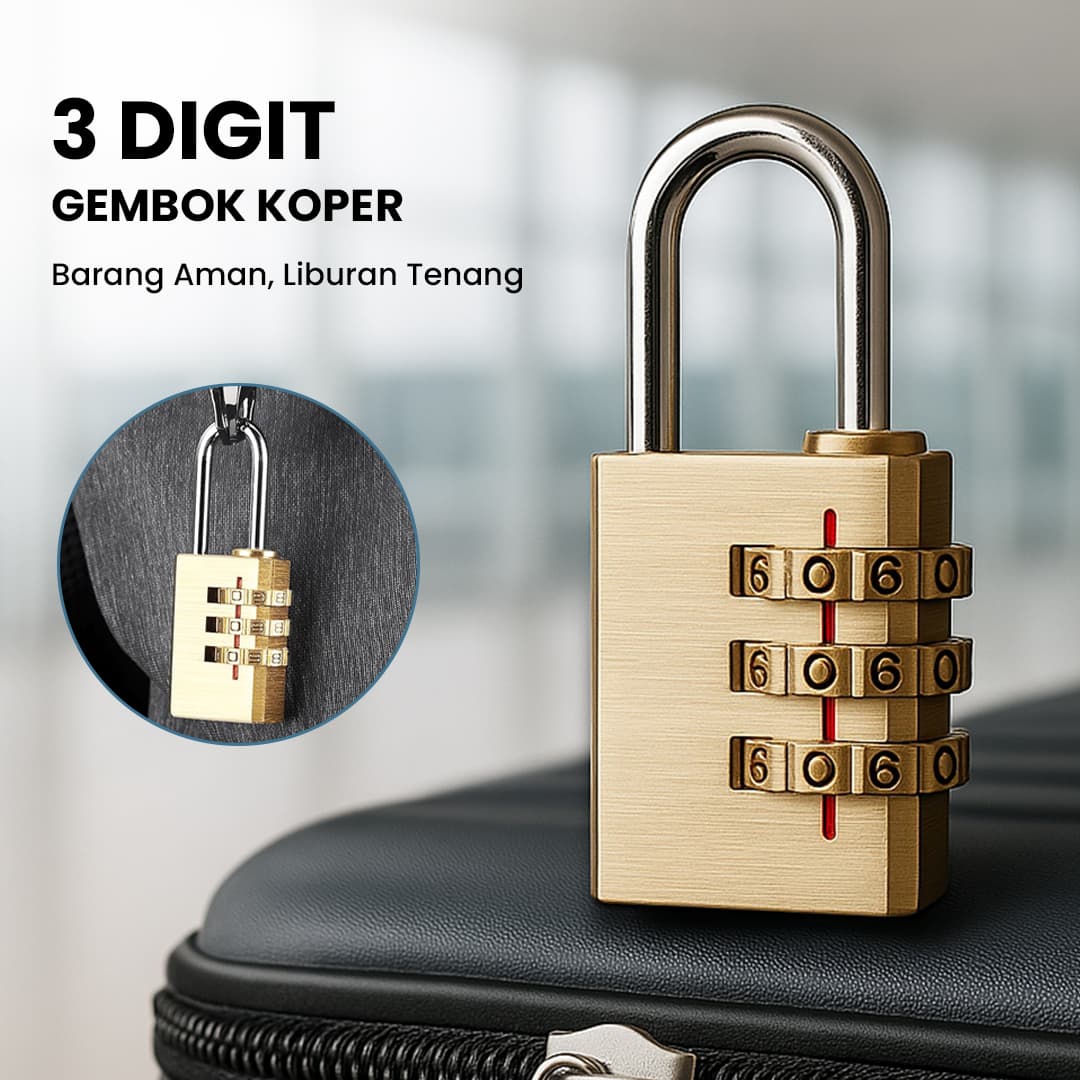 Gembok Koper Padlock 3 Digit Combination Solid Brass