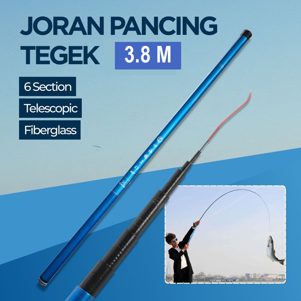 Joran Pancing Pole Tegek Fiberglass Fishing Rod - TOMENG Joran Pancing Tegek Fiberglass Telescopic 6 Section - JW380 TH4XBL_3.8M_BIRU Joran Pancing Pole Tegek Fiberglass Fishing Rod - TOMENG Joran Pancing Tegek Fiberglass Telescopic 6 Section - JW380 TH4XBL_3.8M_BIRU