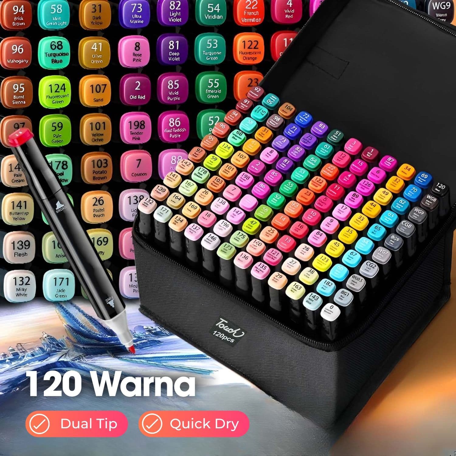 Spidol Dual Side Fine Art Brush Art Marker Set 120 Warna