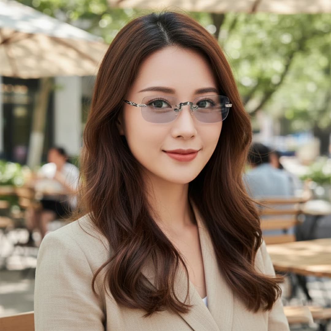 Kacamata Wanita Frameless Anti Blue Light Photochromic Eyeglasses - RIBI Kacamata Wanita Frameless Anti Blue Light Photochromic Eyeglasses - RB34-P FH9YSV_SILVER Kacamata Wanita Frameless Anti Blue Light Photochromic Eyeglasses - RIBI Kacamata Wanita Frameless Anti Blue Light Photochromic Eyeglasses - RB34-P FH9YSV_SILVER