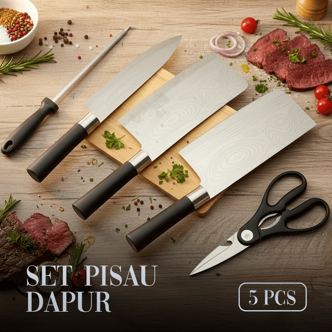 Pisau Dapur Set Damascus Pattern Chef Boning Knife - HongTu Set Pisau Dapur Damascus Pattern 4CR13 Stainless Steel 5 PCS - D9 HXH2SV_SILVER Pisau Dapur Set Damascus Pattern Chef Boning Knife - HongTu Set Pisau Dapur Damascus Pattern 4CR13 Stainless Steel 5 PCS - D9 HXH2SV_SILVER