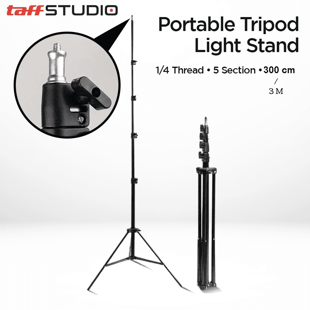 Portable Tripod Light Stand 1/4 Thread 5 Section 300cm