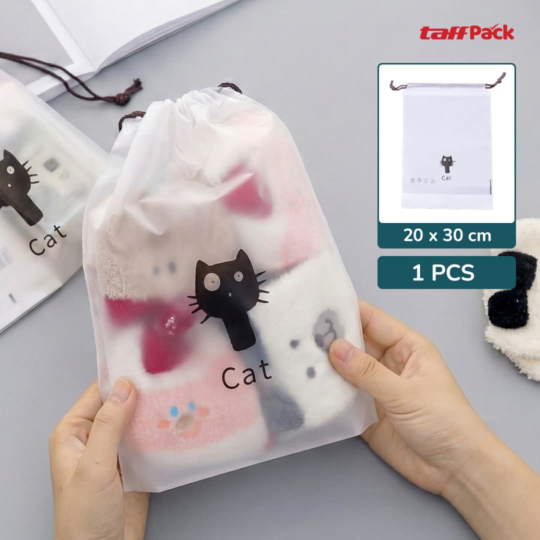 Kantong Pouch Plastik Serut Drawstring Bag Size L 20x30cm