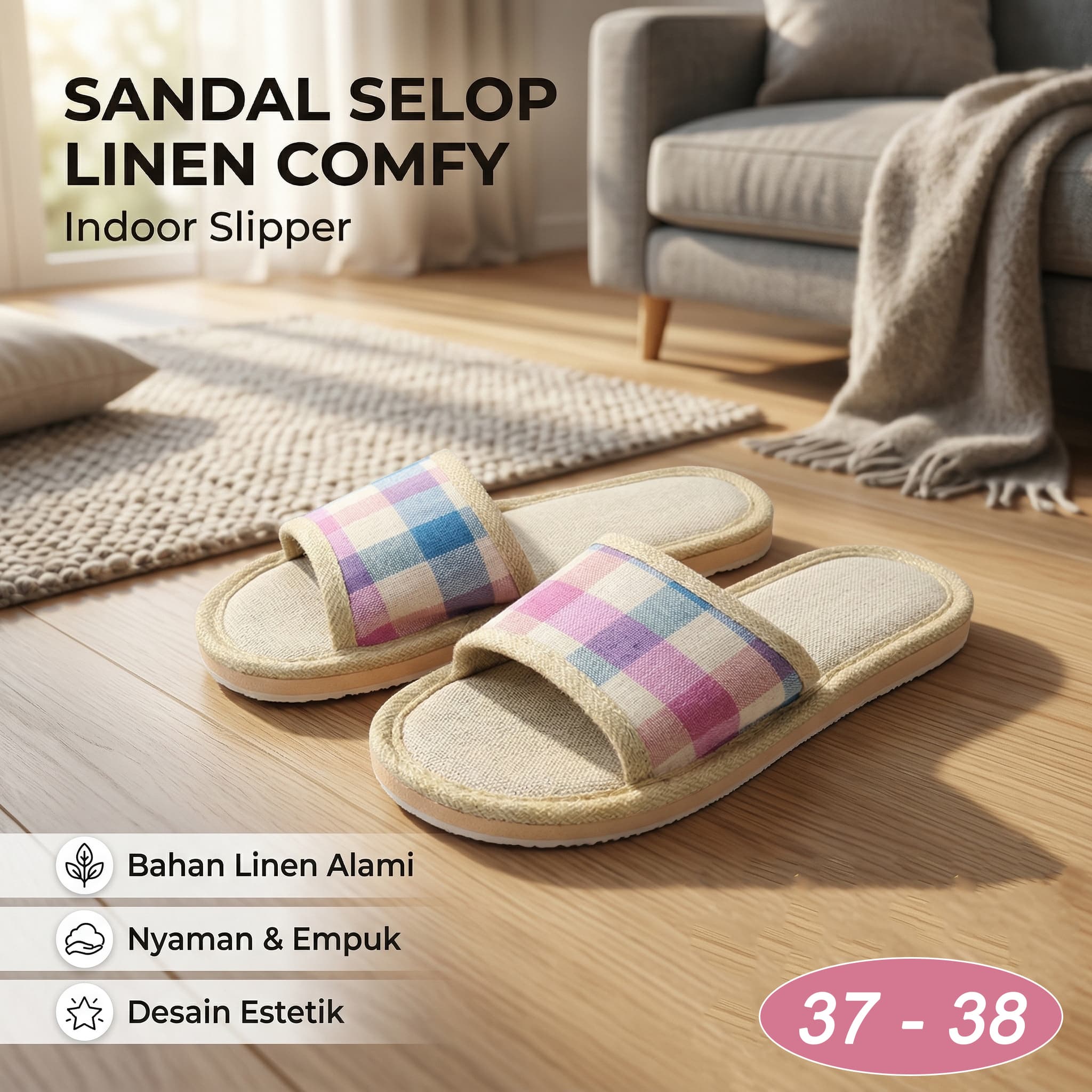 Sandal Selop Linen Comfy Indoor Slipper - Rhodey Sandal Selop Linen Comfy Indoor Slipper - YT22 FH2TPN_PINK_37-38 Sandal Selop Linen Comfy Indoor Slipper - Rhodey Sandal Selop Linen Comfy Indoor Slipper - YT22 FH2TPN_PINK_37-38