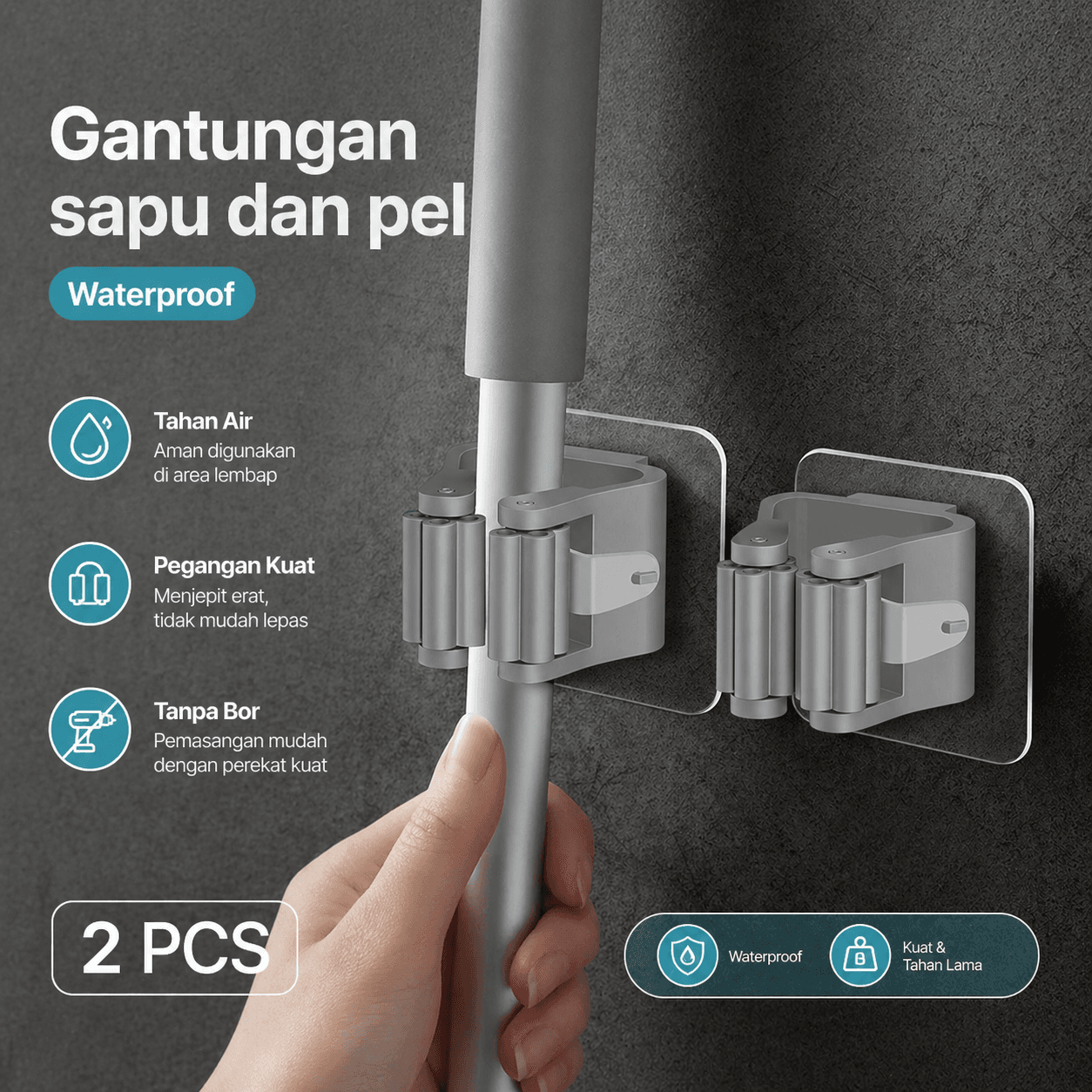 Gantungan Sapu Pel Mop Broom Holder Waterproof 2 PCS