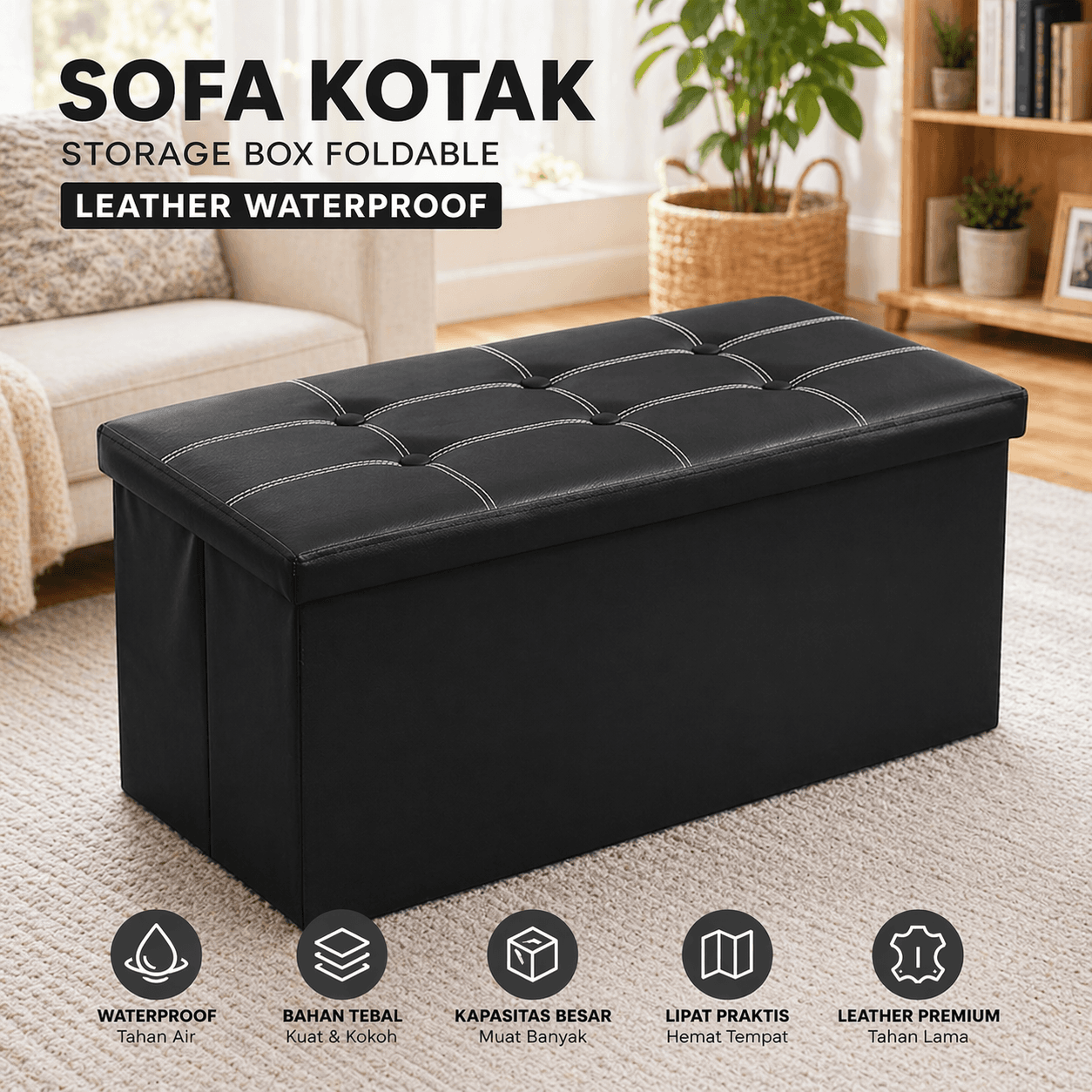 Sofa Kotak Storage Box Foldable Leather Waterproof