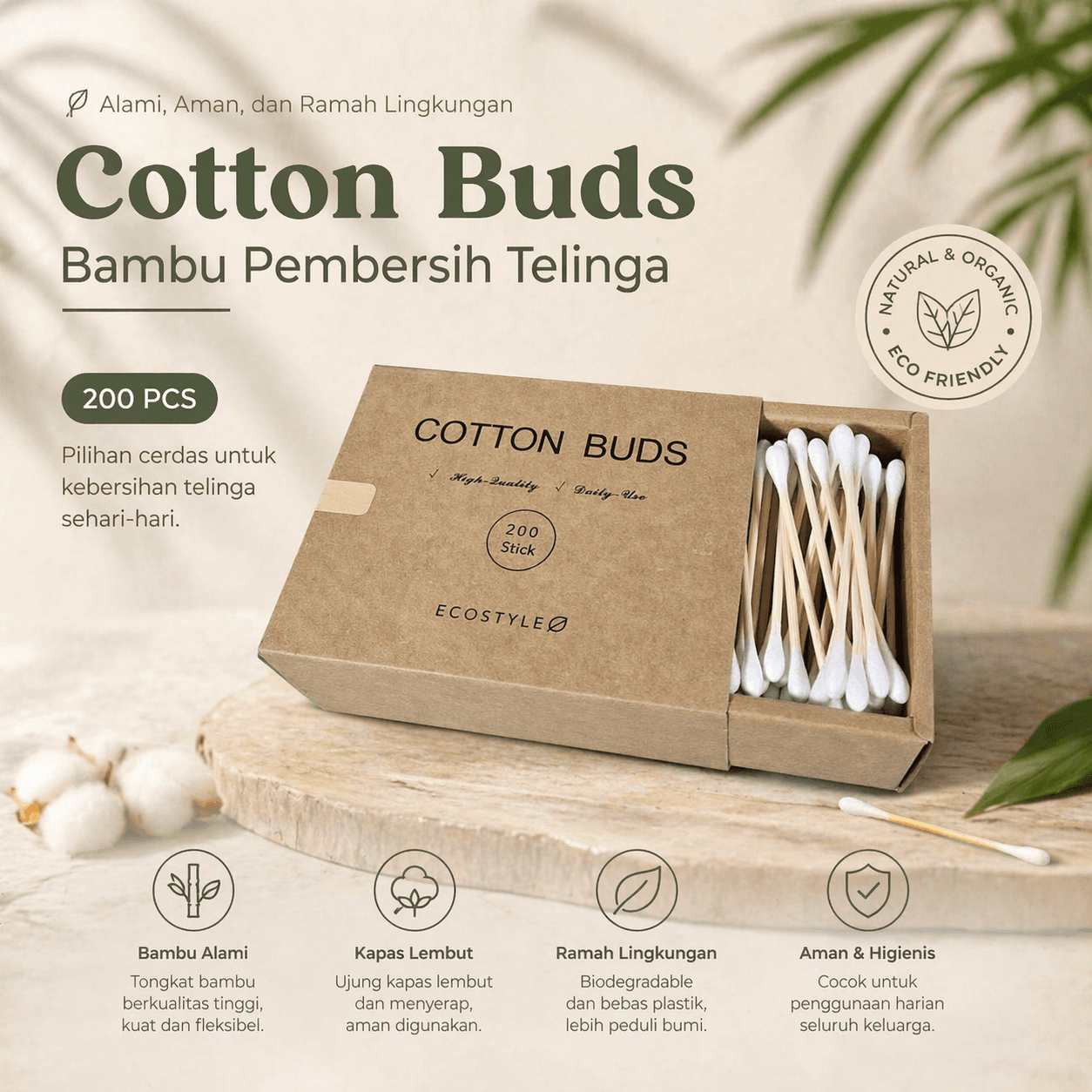 Cotton Buds Bambu Pembersih Telinga Korek Kuping 200 PCS - Biode Cotton Buds Bambu Pembersih Telinga Korek Kuping 200 PCS - BD277 HR9TWH_PUTIH Cotton Buds Bambu Pembersih Telinga Korek Kuping 200 PCS - Biode Cotton Buds Bambu Pembersih Telinga Korek Kuping 200 PCS - BD277 HR9TWH_PUTIH
