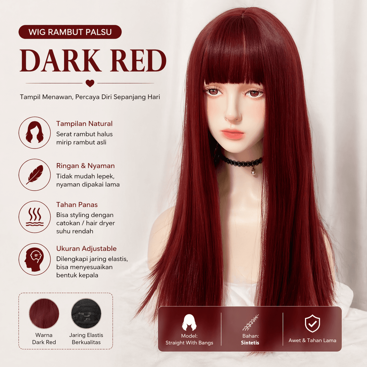 Wig Rambut Palsu Panjang Lurus Straight Hair Full Bangs 73.5cm - FORLISE Wig Rambut Palsu Panjang Lurus Straight Hair Full Bangs 73.5cm - Y-07-BK-ST MU0XDR_RED_WINE Wig Rambut Palsu Panjang Lurus Straight Hair Full Bangs 73.5cm - FORLISE Wig Rambut Palsu Panjang Lurus Straight Hair Full Bangs 73.5cm - Y-07-BK-ST MU0XDR_RED_WINE