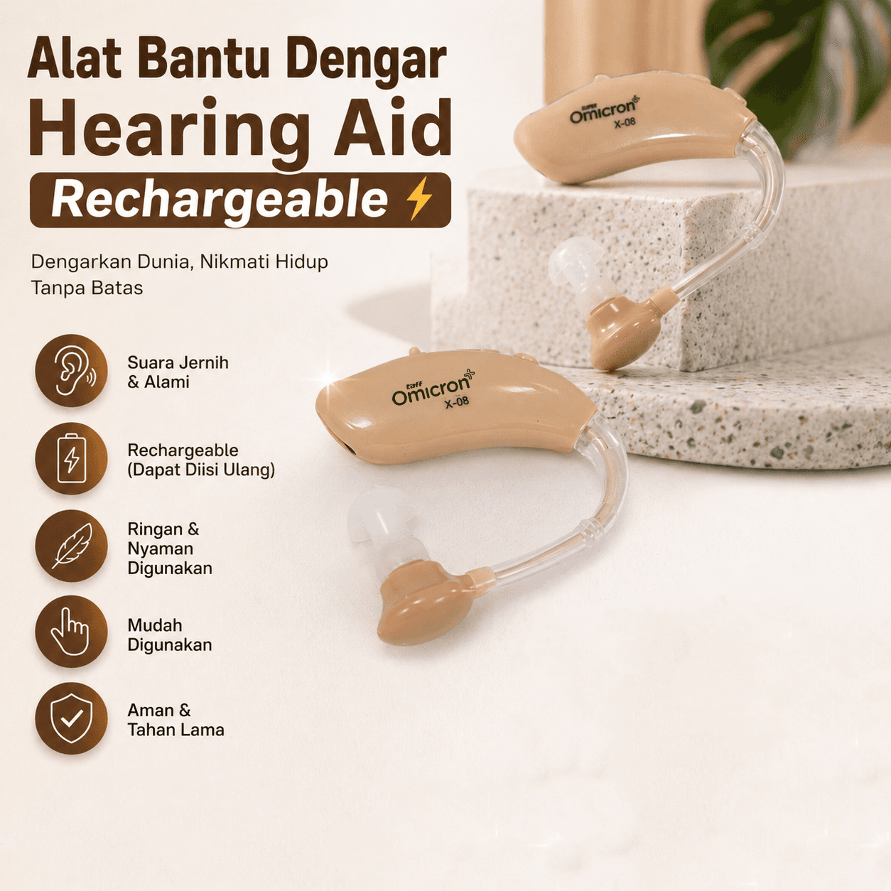 Alat Bantu Dengar Hearing Aid Adjustable Rechargeable - TaffOmicron Alat Bantu Dengar Hearing Aid Adjustable Rechargeable - X-08 HR7BBE_BEIGE Alat Bantu Dengar Hearing Aid Adjustable Rechargeable - TaffOmicron Alat Bantu Dengar Hearing Aid Adjustable Rechargeable - X-08 HR7BBE_BEIGE