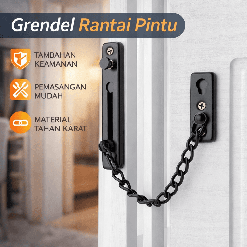 Grendel Rantai Pintu Anti Maling Stainless Steel Door Chain Lock - Maple Grendel Rantai Pintu Anti Maling Stainless Steel Door Chain Lock - MP097 HT3SBK_HITAM Grendel Rantai Pintu Anti Maling Stainless Steel Door Chain Lock - Maple Grendel Rantai Pintu Anti Maling Stainless Steel Door Chain Lock - MP097 HT3SBK_HITAM