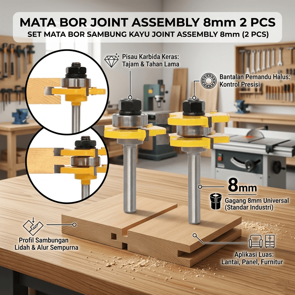 Mata Bor Drill Bit Tongue and Groove Joint Assembly 8mm 2 PCS