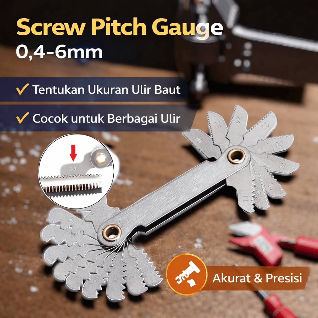 Pengukur Bulir Baut Whitworth Metric Screw 60 Degree