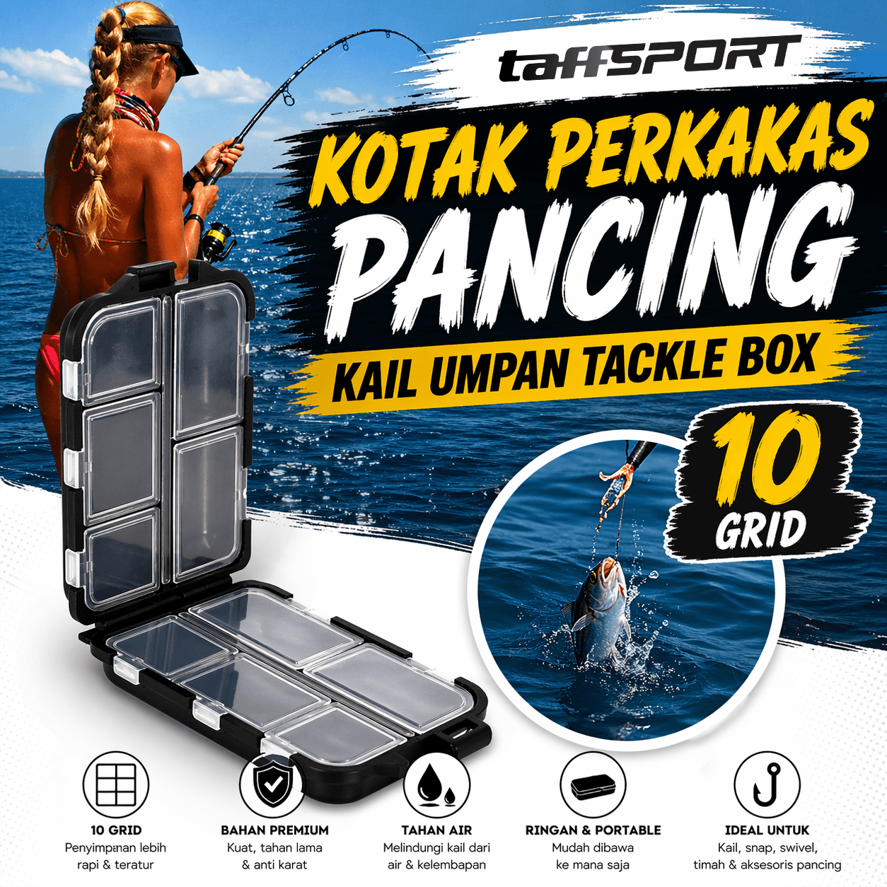 Kotak Kail Pancing Fishing Hook Mini Storage 10 Compartement