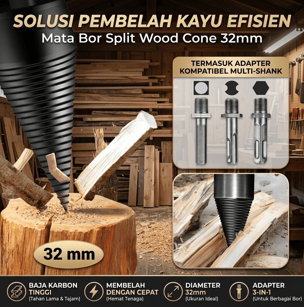 Mata Bor Split Wood Cone-Drilling Square Handle 32mm