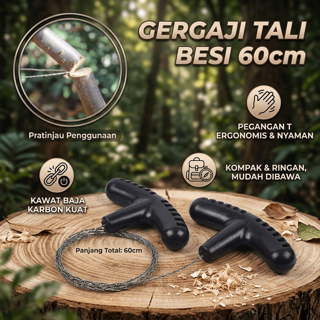 Gergaji Tali Portable Manual Hand Steel Rope Chainsaw 60cm