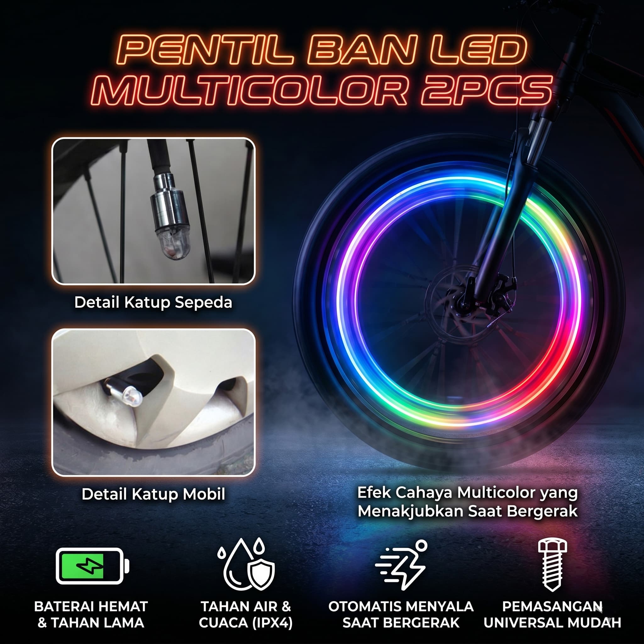 Pentil Ban LED Mobil dan Motor 2 PCS - Fireflys Pentil Ban LED Mobil Motor Lampu Roda Multicolor 2PCS - AG10 SE9ZMC_MULTI_WARNA Pentil Ban LED Mobil dan Motor 2 PCS - Fireflys Pentil Ban LED Mobil Motor Lampu Roda Multicolor 2PCS - AG10 SE9ZMC_MULTI_WARNA