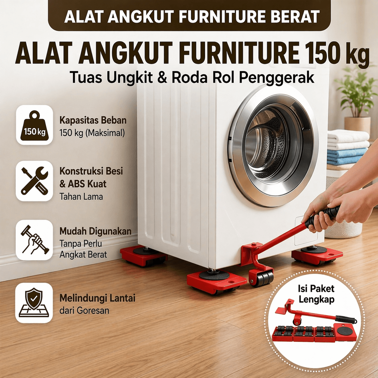 Alat Angkut Furniture Lifter Carrier Wheel Bar Mover 150kg - FNICEL Alat Angkut Furniture Lifter Carrier Wheel Bar Mover 150kg - FTS30 HACTRE_MERAH Alat Angkut Furniture Lifter Carrier Wheel Bar Mover 150kg - FNICEL Alat Angkut Furniture Lifter Carrier Wheel Bar Mover 150kg - FTS30 HACTRE_MERAH