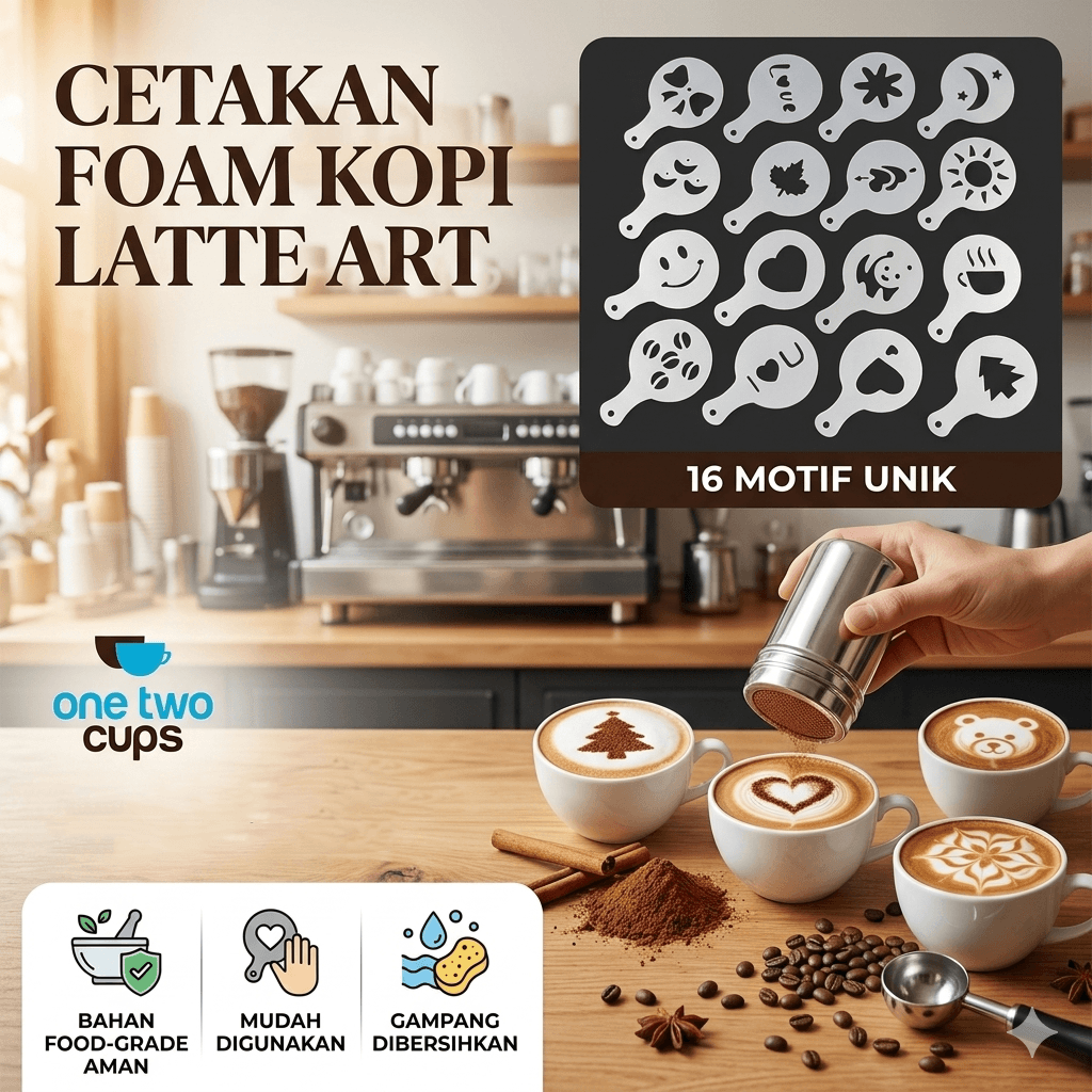 Cetakan Busa Foam Kopi Latte Art 16 PCS - One Two Cups Cetakan Busa Foam Kopi Latte Art 16 PCS - JJYE01 HZNWWH_PUTIH Cetakan Busa Foam Kopi Latte Art 16 PCS - One Two Cups Cetakan Busa Foam Kopi Latte Art 16 PCS - JJYE01 HZNWWH_PUTIH