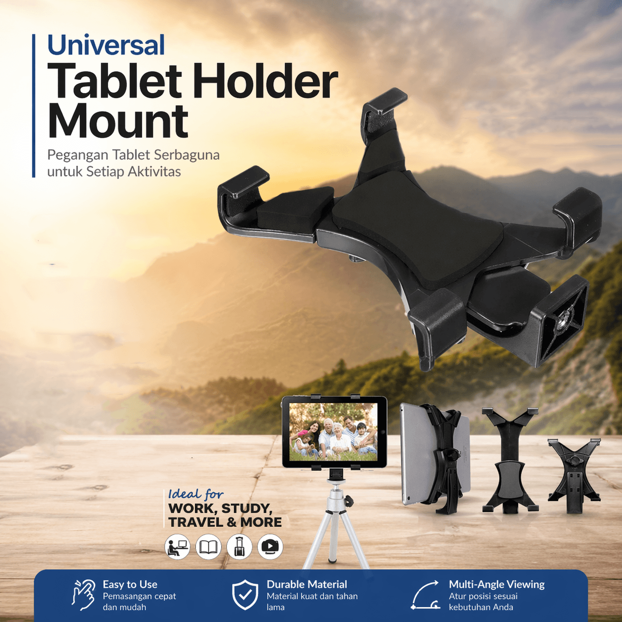 Universal Tablet Holder Mount 1/4 Screw Bracket Tripod