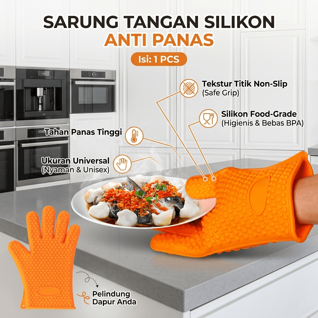 Sarung Tangan Silikon Anti Panas Heat Resistance Kitchen Glove 1 PCS