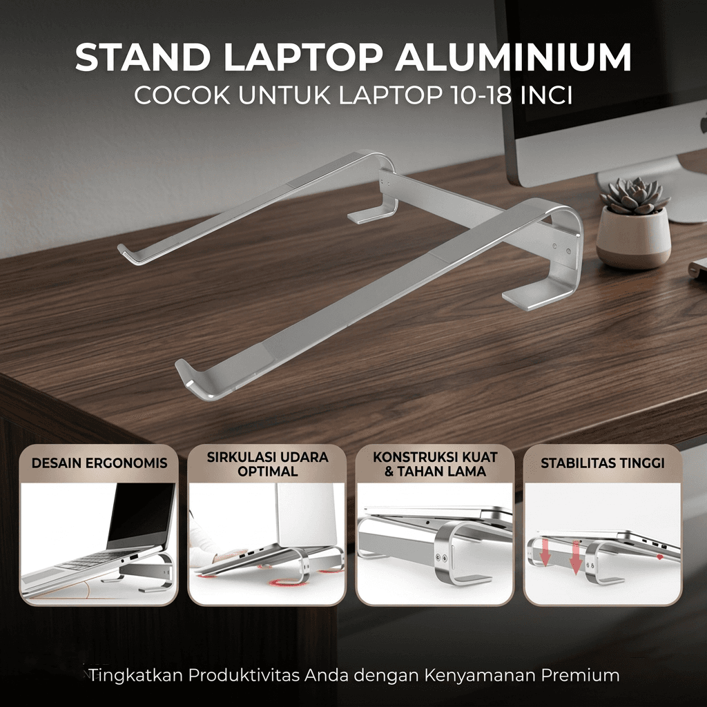 Laptop Stand Portable Base Aluminium Alloy 10-18 Inch