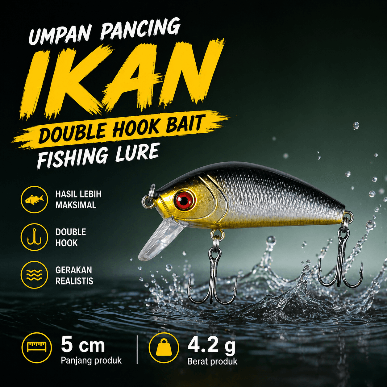 Umpan Pancing Ikan Mas Carp Crankbait Minnow Lure 50mm