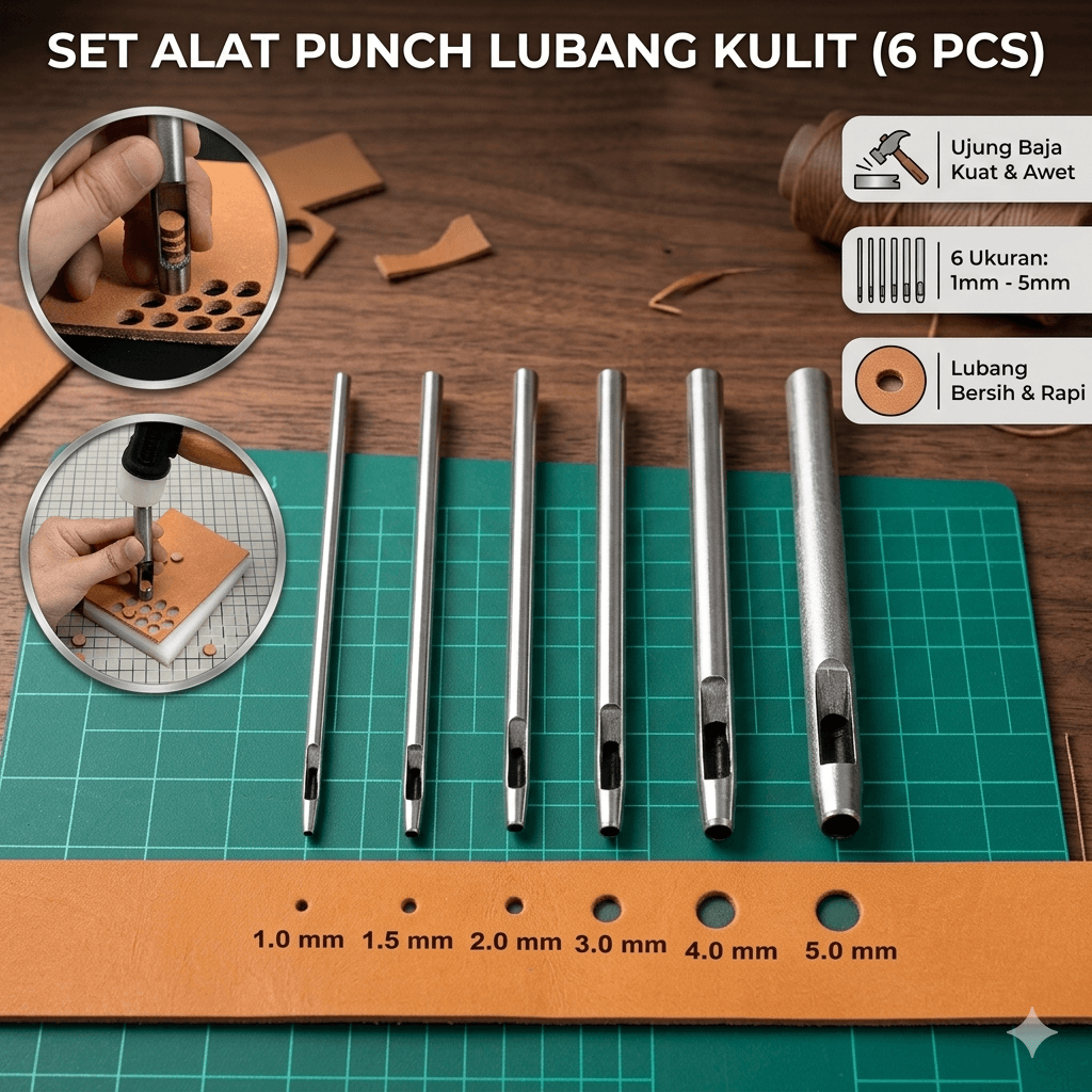 Pelubang Kulit Tali Ikat Pinggang Jam Tangan Dompet Set 6 Pcs