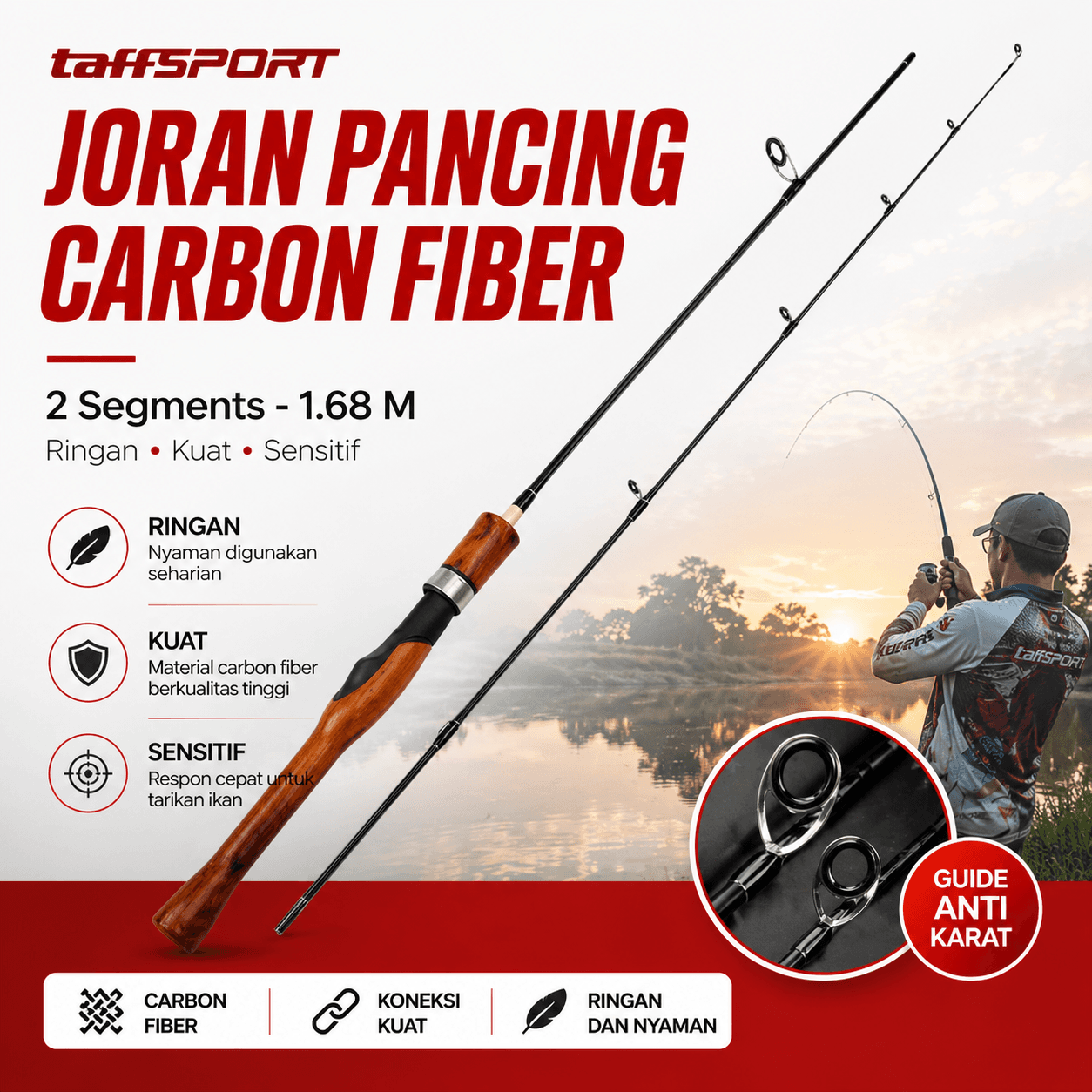 Joran Pancing Spinning Baitcasting Carbon Fiber 2 Segments - TaffSPORT Joran Pancing Spinning Carbon Fiber 2 Section - KB300 THFLBR_1.68M_COKLAT Joran Pancing Spinning Baitcasting Carbon Fiber 2 Segments - TaffSPORT Joran Pancing Spinning Carbon Fiber 2 Section - KB300 THFLBR_1.68M_COKLAT