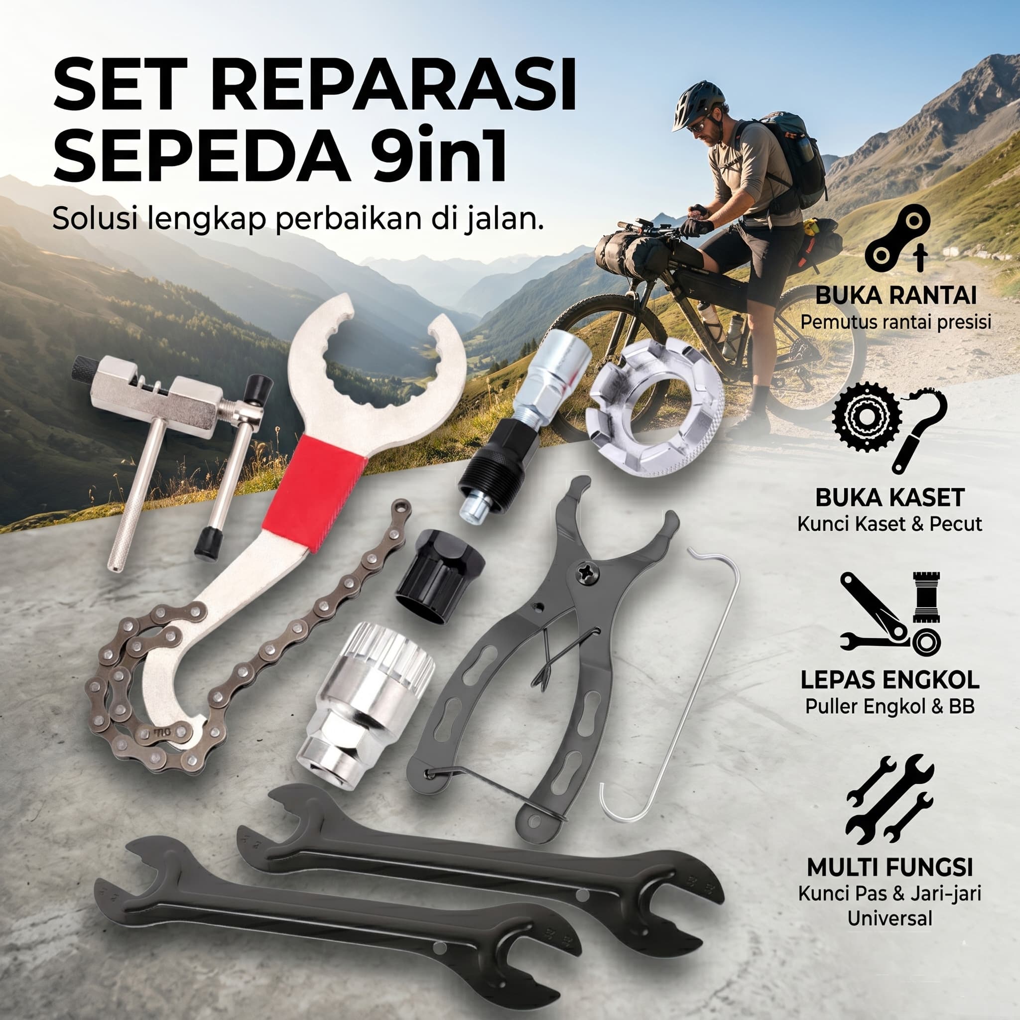 Set Alat Reparasi Sepeda 9in1 Kunci Crank BB Hollowtech Sprocket